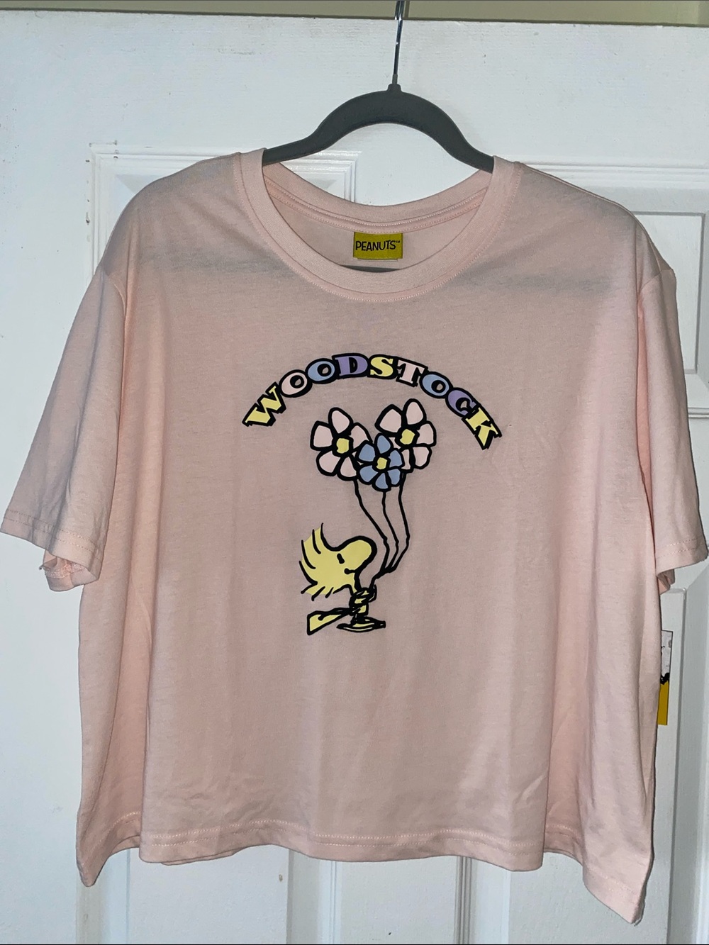 Peanuts Pale Pink Woodstock 3D Flower Balloon Tee NWT size L